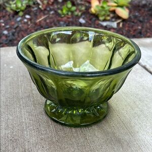 Vintage Anchor Hocking Footed Candy Bowl Green Glass Bowl